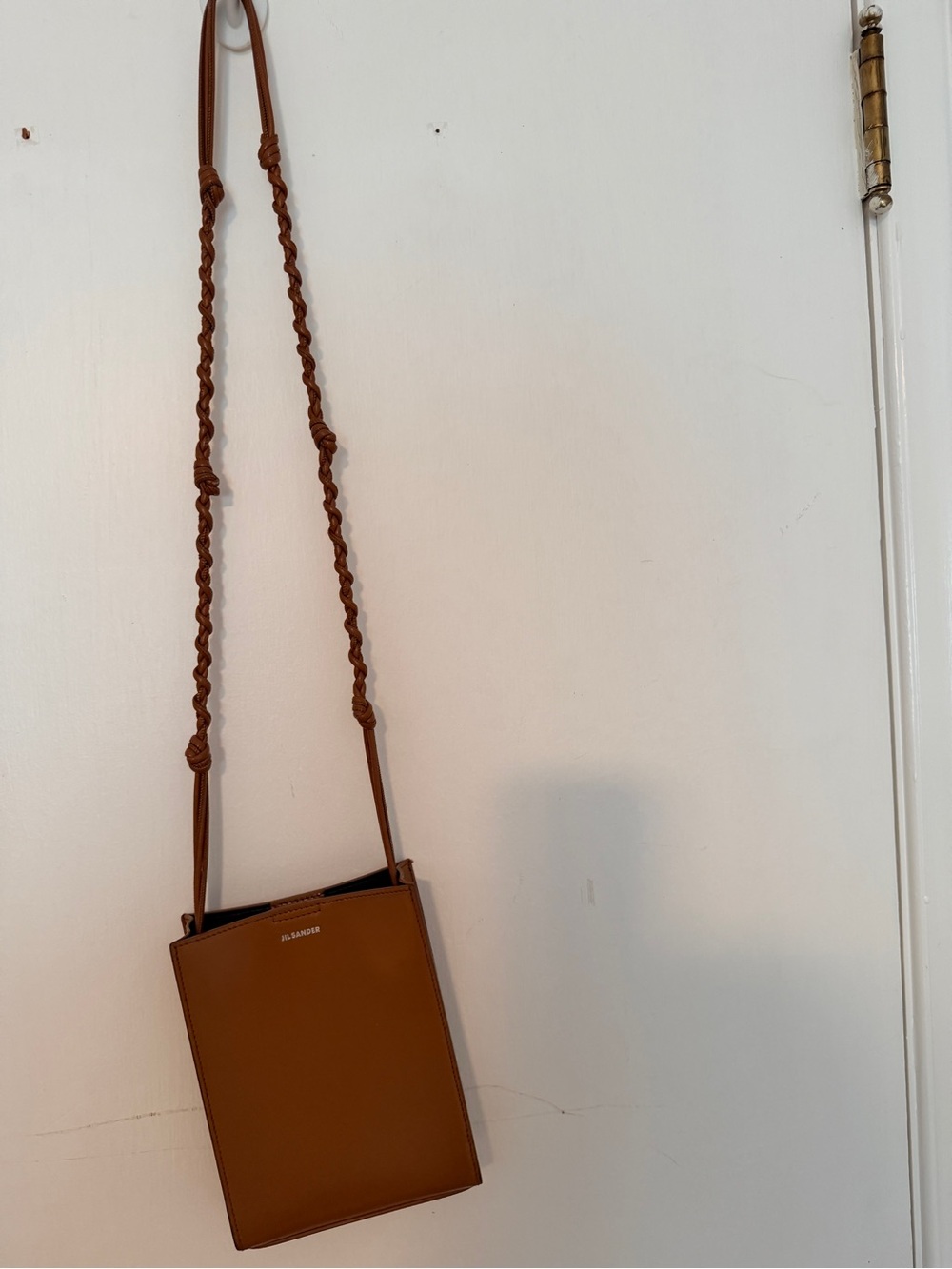 Jil Sander Tan Brown Tangle Leather Crossbody Bag